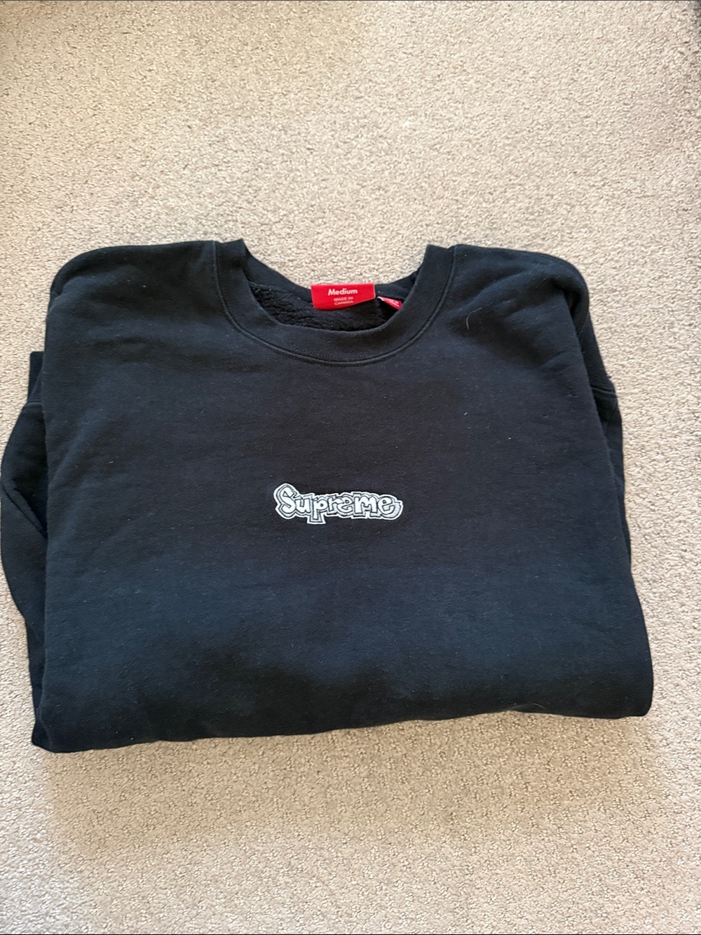 Supreme Black Crewneck with White Outlined Logo